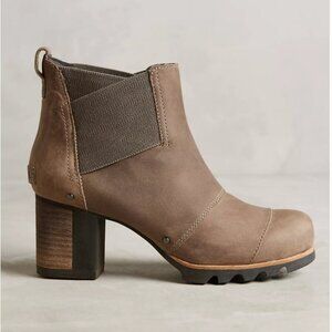 Sorel Addington Chelsea Heeled Boots Brown Leather Ankle Booties Size 6.5